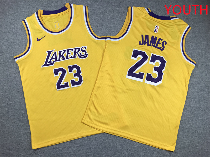 Youth Los Angeles Lakers #23 James Yellow Nike 2025 NBA Jersey style 1